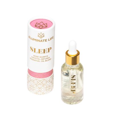 ALUMINATE LIFE Crystal Infused Essential Oil Vial, 1 Oz, Sleep - Rose Quartz Crystal Infused - Scents of Rose, Lavender, and Vanilla - Aromatherapy Oils, Massage, Stress Relief