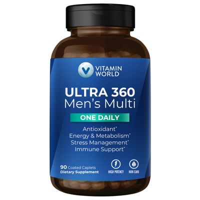Vitamin World Ultra 360 Multivitamin for Men One Daily, Men's Multivitamin with Minerals, Herbs & Antioxidants, Daily Supplement with Vitamin A, C, D, E & Zinc for Energy & Immune Support, 90 Caplets