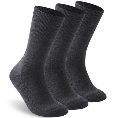 Facool Diabetic Crew Socks for Women, Cushioned Merino Wool Soft Wellness Dress Moisture Wicking Quarter Socks with Non-Binding Loose Top,Seamless Toe, 3 Pairs Dark Grey M