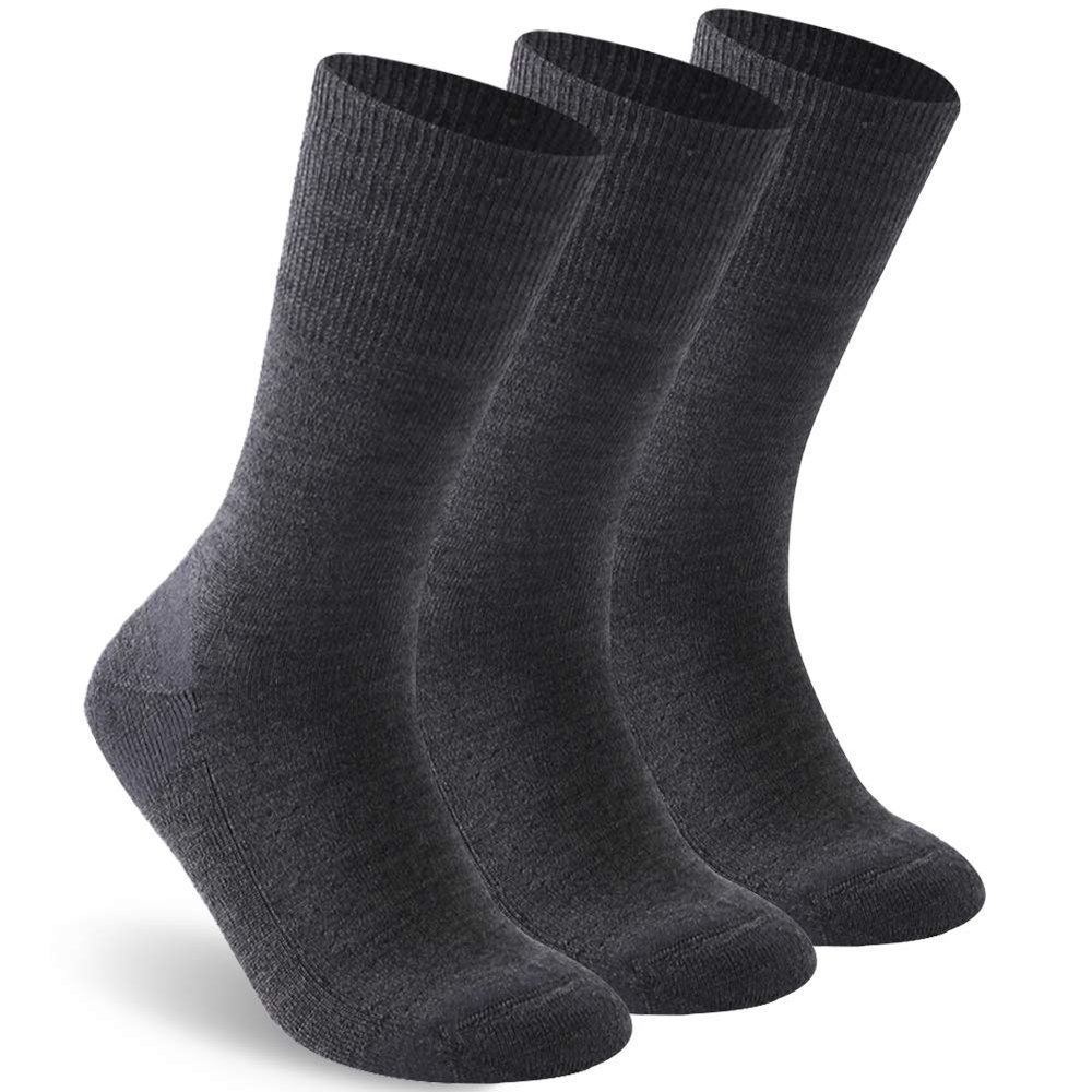 Facool Diabetic Crew Socks for Women, Cushioned Merino Wool Soft Wellness Dress Moisture Wicking Quarter Socks with Non-Binding Loose Top,Seamless Toe, 3 Pairs Dark Grey M