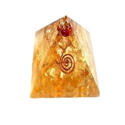 Jet Handmade Citrine Orgone Pyramid for Desk Decor, (Approx 3 Inch) Handmade Resin Pyramid with Natural Citrine Chips