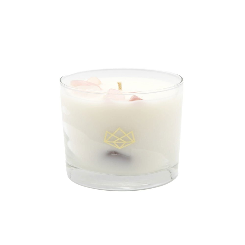 ALUMINATE LIFE Luxury Glass Jar Candle, 14.5 OZ, Sleep - Rose Quartz Crystal Infused - Scents of Rose, Lavender, and Vanilla - Tranquility, Love, & Comfort - Coconut Wax, Valentine's Day Gift