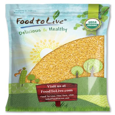 Food to Live Organic Yellow Mung Dal, 10 Pounds  Non-GMO, Peeled Split Mung Beans (Moong Dal). Ayurvedic Food. Easy to Cook. High in Dietary Fiber, Protein, Iron. Great for Soup, Kitchari, Curries