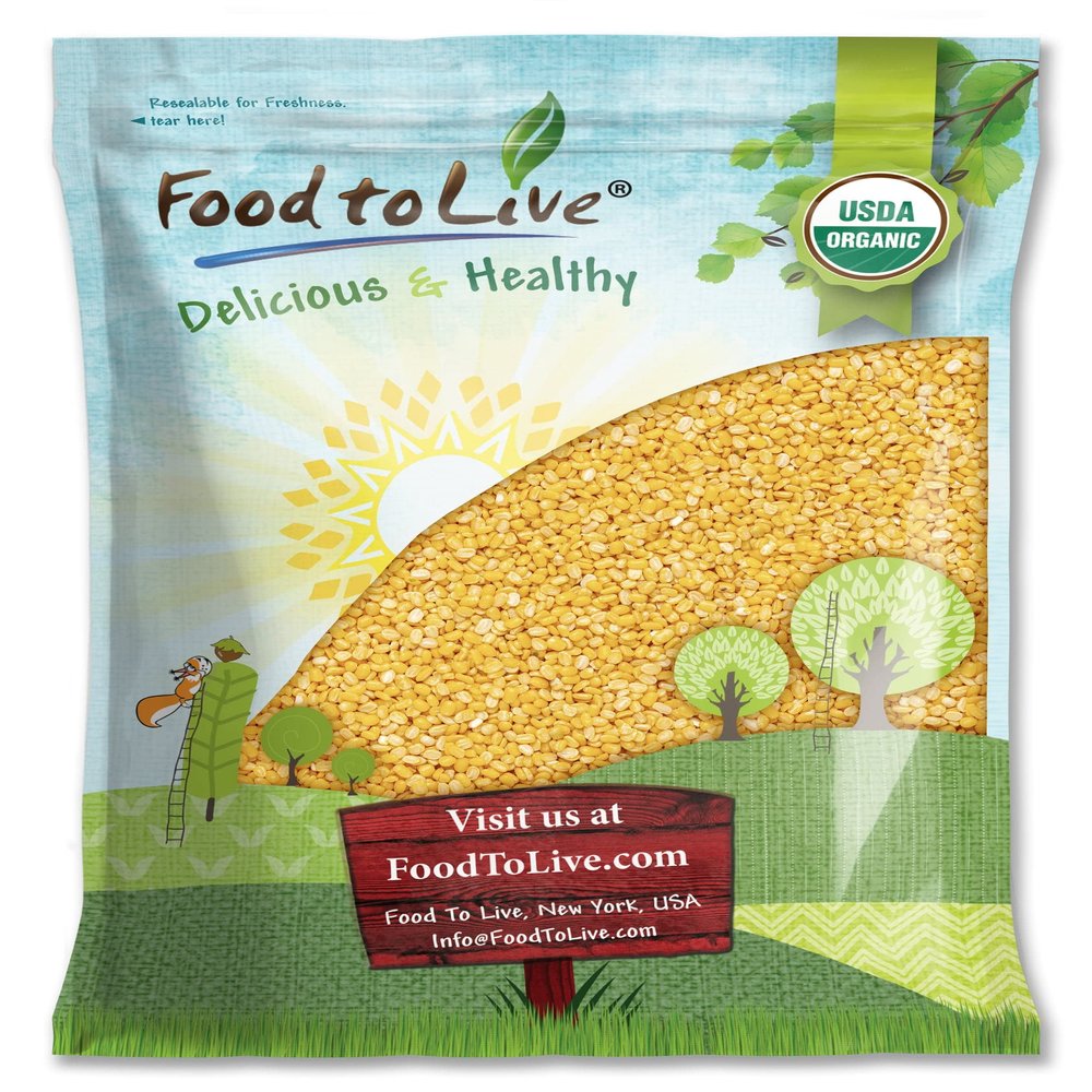 Food to Live Organic Yellow Mung Dal, 10 Pounds  Non-GMO, Peeled Split Mung Beans (Moong Dal). Ayurvedic Food. Easy to Cook. High in Dietary Fiber, Protein, Iron. Great for Soup, Kitchari, Curries