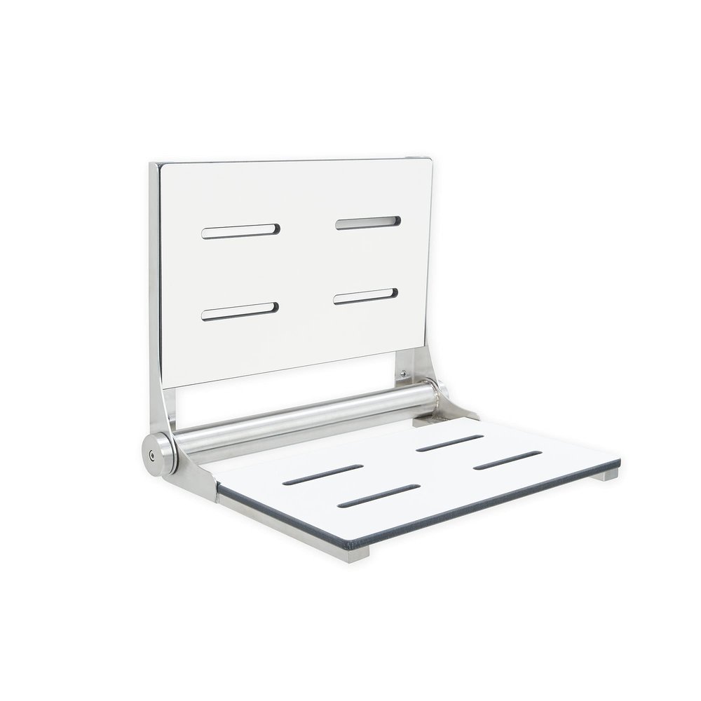 Folding Shower Seat - Wall Mount Bench for Inside Shower / Bathroom Safety Assist / 304 Stainless Steel / Phenolic Resin / Brushed Finish / 18" x 16"