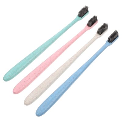 Healifty 12pcs Portable Wheat Straw Toothbrushes Handle Ergonomic Grip Flexible Bristles for Comfortable Oral Care for Travel Camping and Daily Use