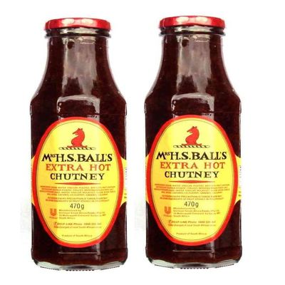 Mrs H.S.Ball's Chutney (Glass) 470g (Extra Hot, 16.6 Ounce (Pack of 2))