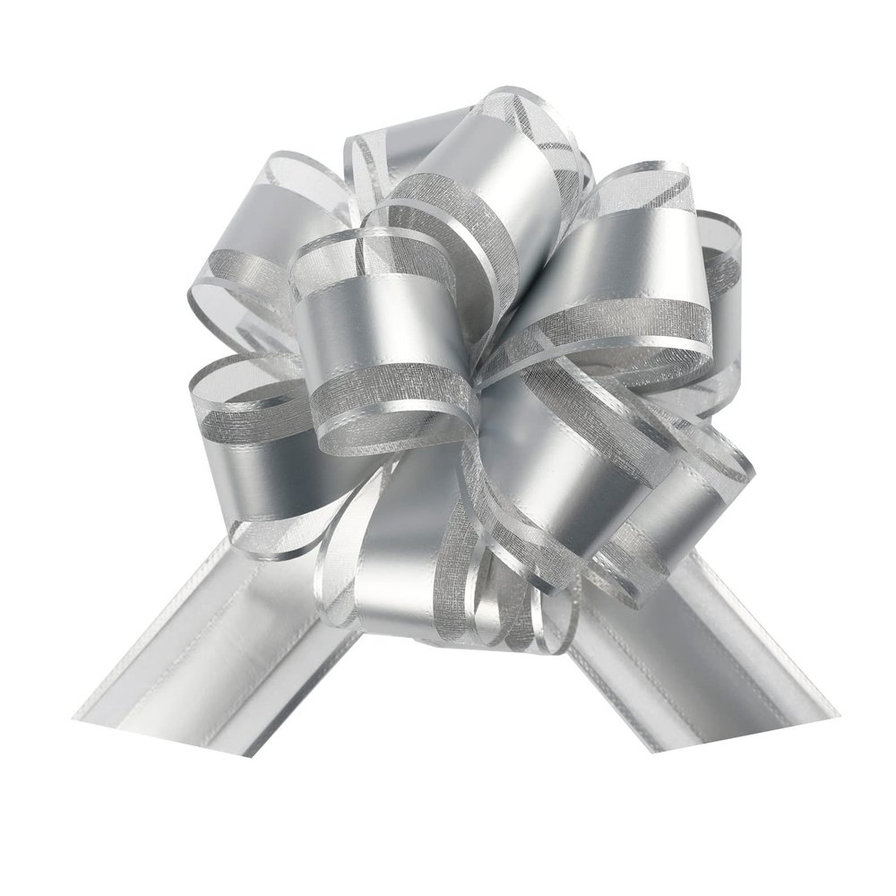 12 Pieces Pull Bow Wrapping Pull Bow Ribbon Pull Bows for Wedding Baskets,6 Inches Diameter Gift Bows, Large Bows for Presents. (Silver)