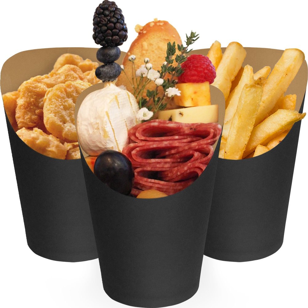 CUSINIUM 14 oz 50-Pack Black French Fry Cups - Charcuterie Cups Disposable