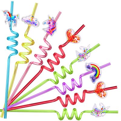 24 Glitter Unicorn Birthday Party Supplies Drinking Straws Unicorn Love Heart Rainbow Cloud Shape Design for Unicorn Party Favors