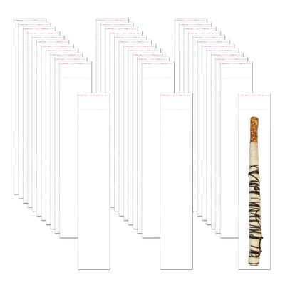 EachDusto Long Self Stick Cellophane Bags 2 x 10 Clear Adhesive Pretzel Rod Bags 100pcs OPP Poly Cello Bags 2mil for Necklace Candies Candle Cutlery Makeup Brush Sugar Cane Pen