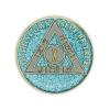 10 Year Sobriety Coin | Glitter Triplate AA Chip Recovery Anniversary Token (Blue) view 2