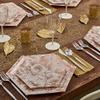 Silver Spoons Hexagon Design Disposable Paper Plates (18 Pc) Metallic Floral Print, Heavy Duty Paper Plates 7 inch, Disposable Party Dessert Plates for Birthday, Rose Gold Dinnerware Set for Baby Showers & Weddings view 2