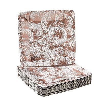 Silver Spoons Elegant Square Disposable Paper Plates (18 Pc) Metallic Floral Print, Heavy Duty Paper Plates 7 inch, Disposable Party Dessert Plates for Birthday, Rose Gold Dinnerware Set for Baby Showers & Weddings