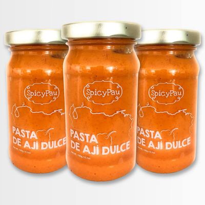 Pasta de Aj Dulce Spicy Pau  Natural sin azucar ni color artificial, 100% Venezuelan/Sweet Chili Paste Spicy Pau - Natural without sugar or artificial color, 100% Venezuelan (3Pack/570gr TOTAL)
