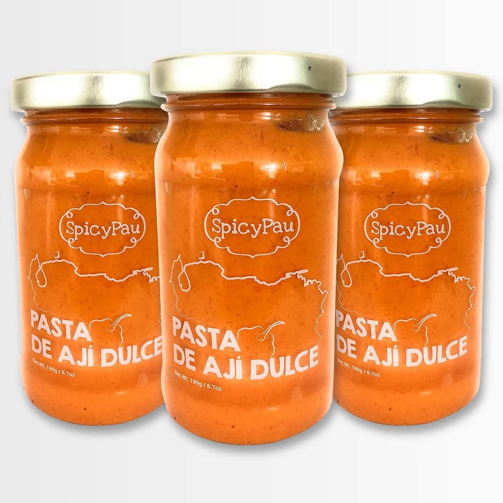 Pasta de Aj Dulce Spicy Pau  Natural sin azucar ni color artificial, 100% Venezuelan/Sweet Chili Paste Spicy Pau - Natural without sugar or artificial color, 100% Venezuelan (3Pack/570gr TOTAL)