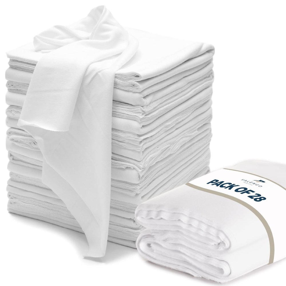VALENGO New Lint Free Rags 100% Cotton Cloth, Soft T-Shirt Rags, Lint Free Cloth for Staining Wood, Cast Iron, Dusting, Polishing, Painting and Cleaning Reusable & Absorbent 17x17 (Pack of 28)