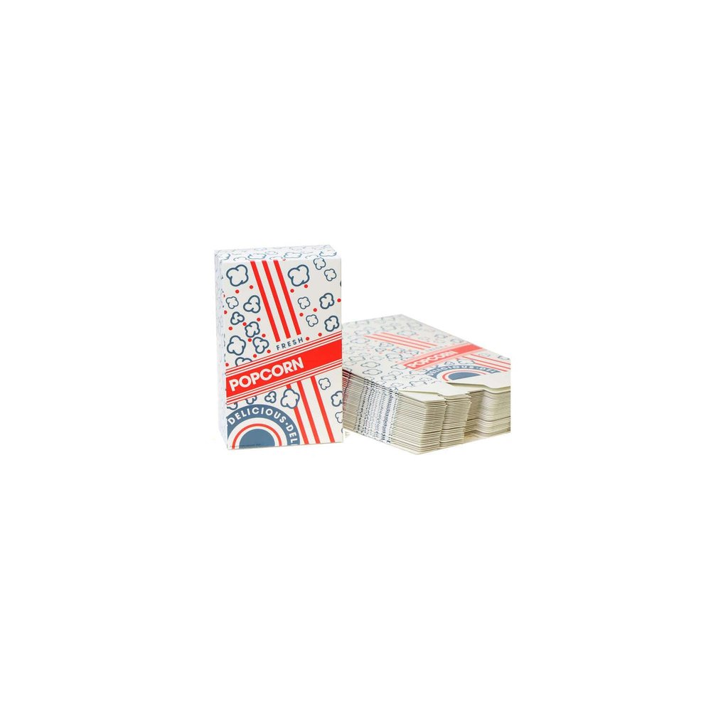 Paragon Popcorn Box-1E (.74 ounce), Modern Striped & Popping Kernel Design (100 Count) Box, Red and Blue