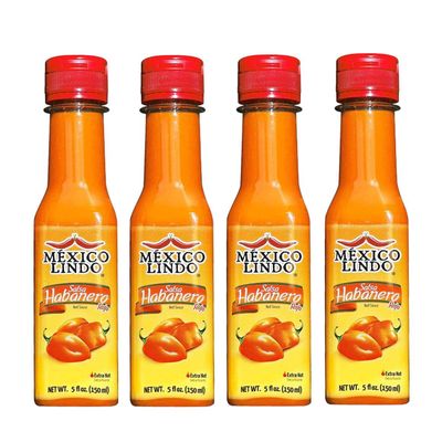 Salsas Castillo Red Habanera Extra Hot 4 Bottles 5 fl.oz (150ml)
