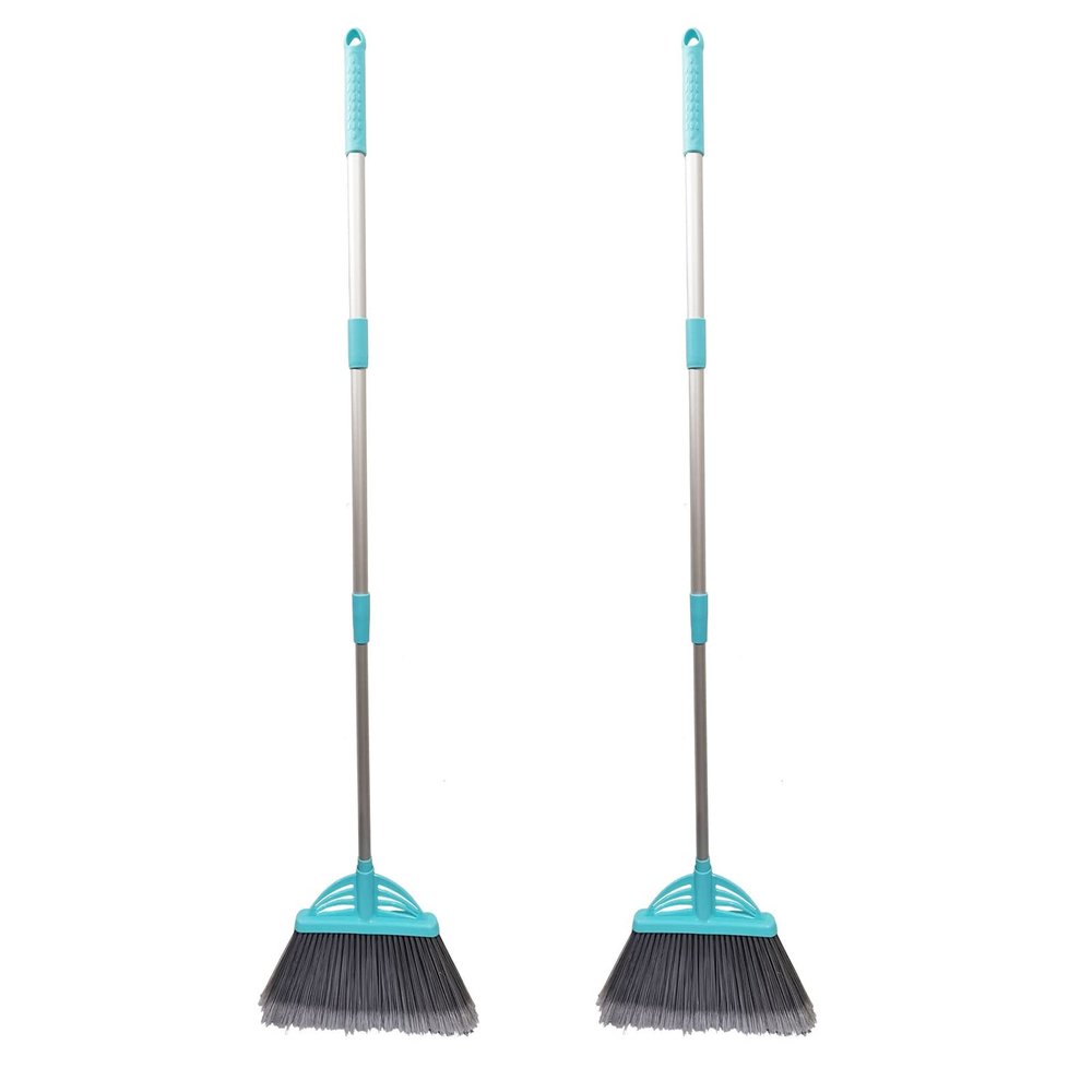 Xifando Three-Section Telescopic Aluminum Alloy Rod Long-Handled Broom for Housekeeping Garden Camping Outdoor&Indoor, 2 PCS Light Blue