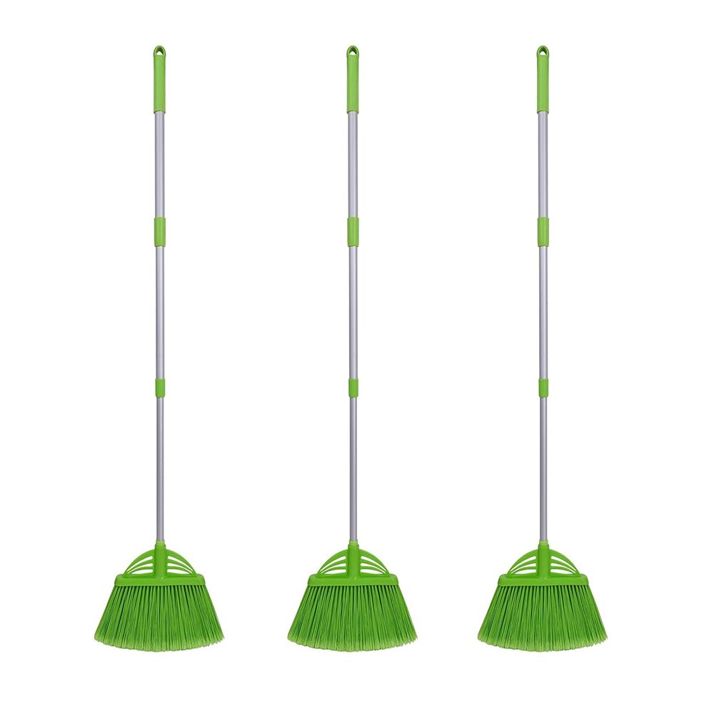 Xifando Three-Section Telescopic Aluminum Alloy Rod Long-Handled Broom for Housekeeping Garden Camping Outdoor&Indoor, 3 CPS Green