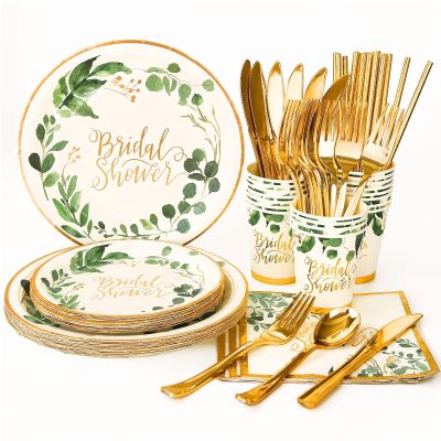 192Pcs Bridal Shower Decorations Wedding Plates and Napkins Sets, Bridal Shower Paper Plates for Engagement Celebrate Wedding Bride-To-Be Bachelorette Party Supplies, Serves 24 Guests