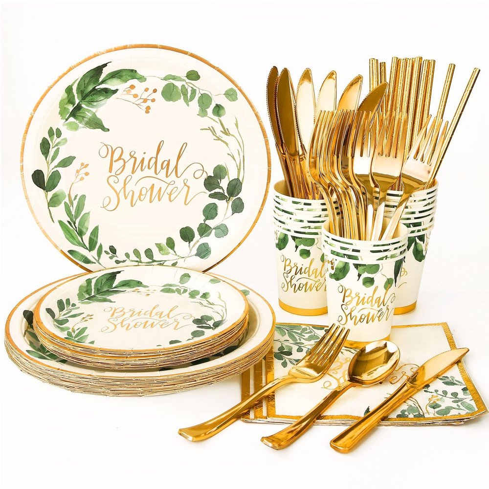 192Pcs Bridal Shower Decorations Wedding Plates and Napkins Sets, Bridal Shower Paper Plates for Engagement Celebrate Wedding Bride-To-Be Bachelorette Party Supplies, Serves 24 Guests