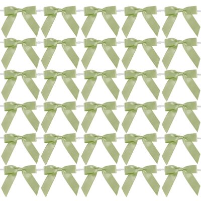 AIMUDI Sage Green Satin Ribbon Bows 2.5" Pretied Twist Tie Bows for Treat Bags Cake Pop Gift Wrapping Basket Cookie Candy Bagging Party Favors- 50 Counts