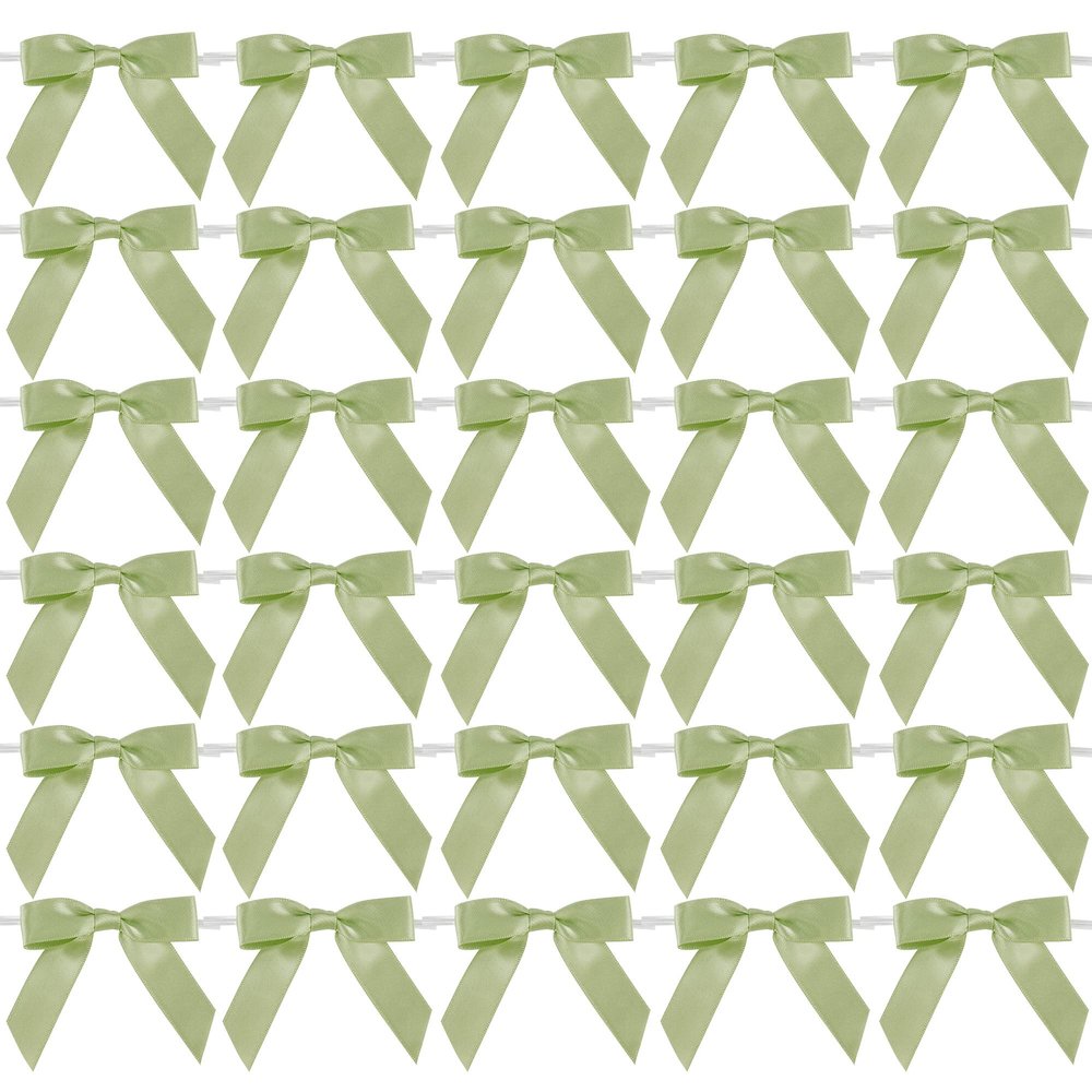 AIMUDI Sage Green Satin Ribbon Bows 2.5" Pretied Twist Tie Bows for Treat Bags Cake Pop Gift Wrapping Basket Cookie Candy Bagging Party Favors- 50 Counts