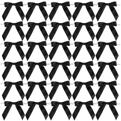 AIMUDI Black Bows 2.5" Satin Bows for Gift Wrapping Twist Tie Bows for Crafts Pre-Tied Black Satin Ribbon Bows Small Gift Bows for Treat Bags Party Favors Wedding Decorations - 50 Counts
