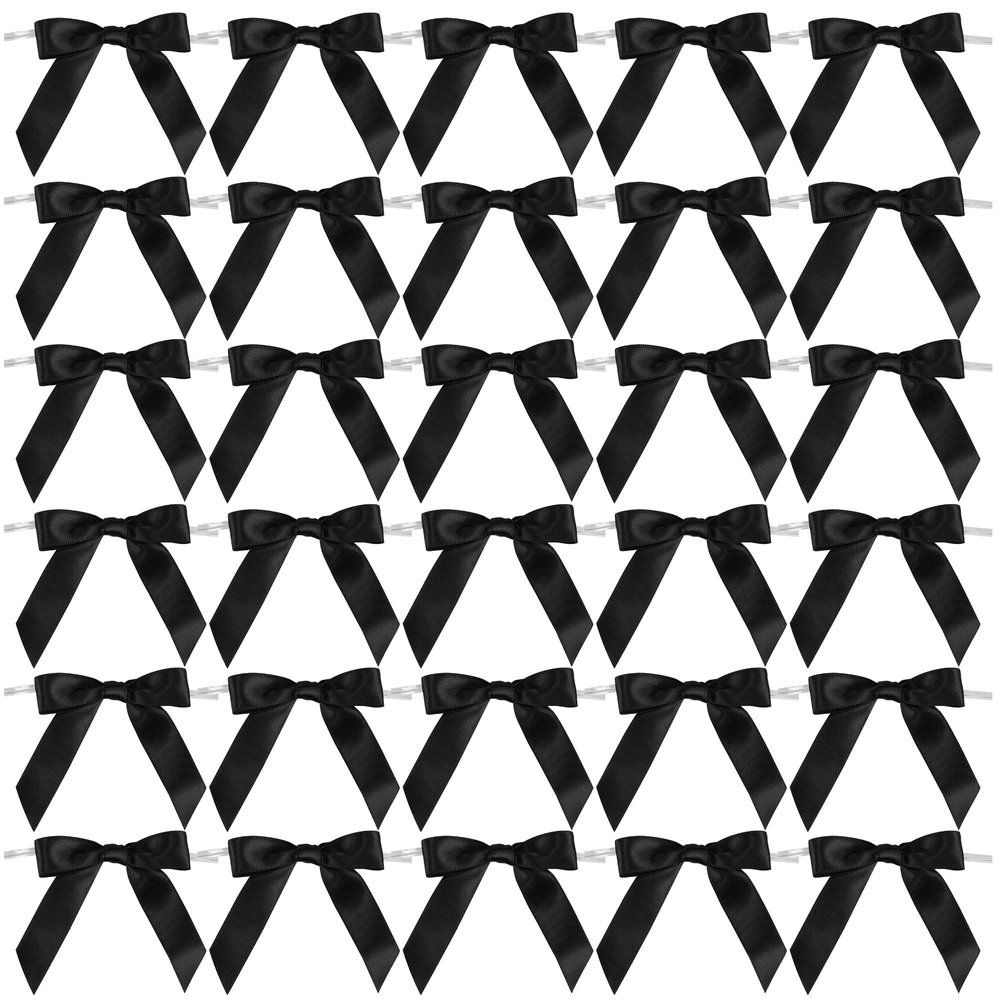 AIMUDI Black Bows 2.5" Satin Bows for Gift Wrapping Twist Tie Bows for Crafts Pre-Tied Black Satin Ribbon Bows Small Gift Bows for Treat Bags Party Favors Wedding Decorations - 50 Counts