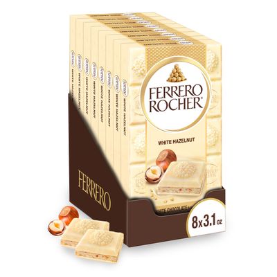 Ferrero Rocher Premium White Chocolate Hazelnut Bar,Chocolate Gift, 8 Pack, 3.1 oz Each