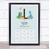 New Baby Birth Details Christening Nursery Dinosaur Initial L Gift Print view 1