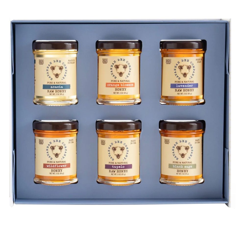 Savannah Bee Company Blossom to Bottle - 6 Jars of Different Varieties of Organic Honey in Unique Packaging