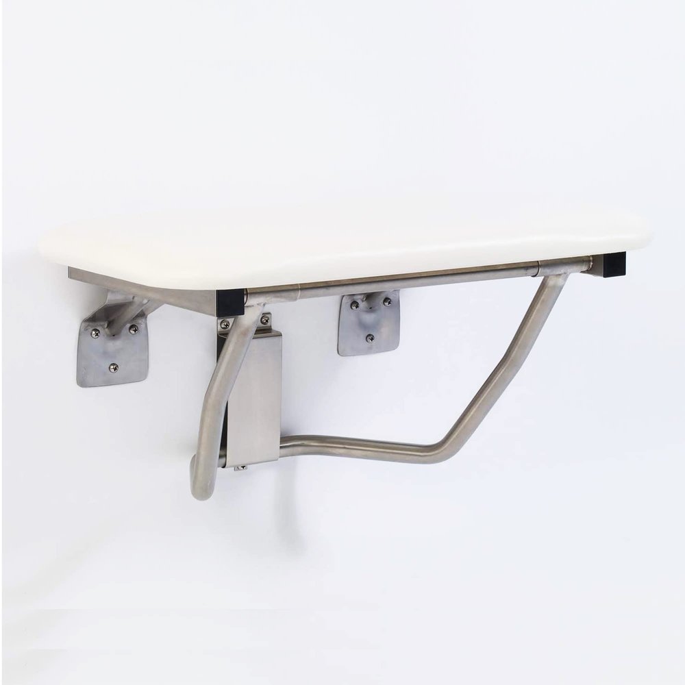 Padded Folding Shower Seat - Wall Mount Bench for Inside Shower / ADA Bathroom Safety Assist / 304 Stainless Steel / Marine Grade Vinyl / 32" x 16"