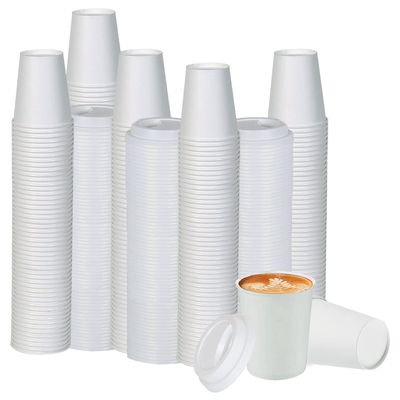 Smygoods White Disposable Paper Coffee Cups with Lids (8 OZ, 100 Count) For Hot Beverages, Tea, Espresso, Cocoa - To Go Drink Containers, Caf & Office
