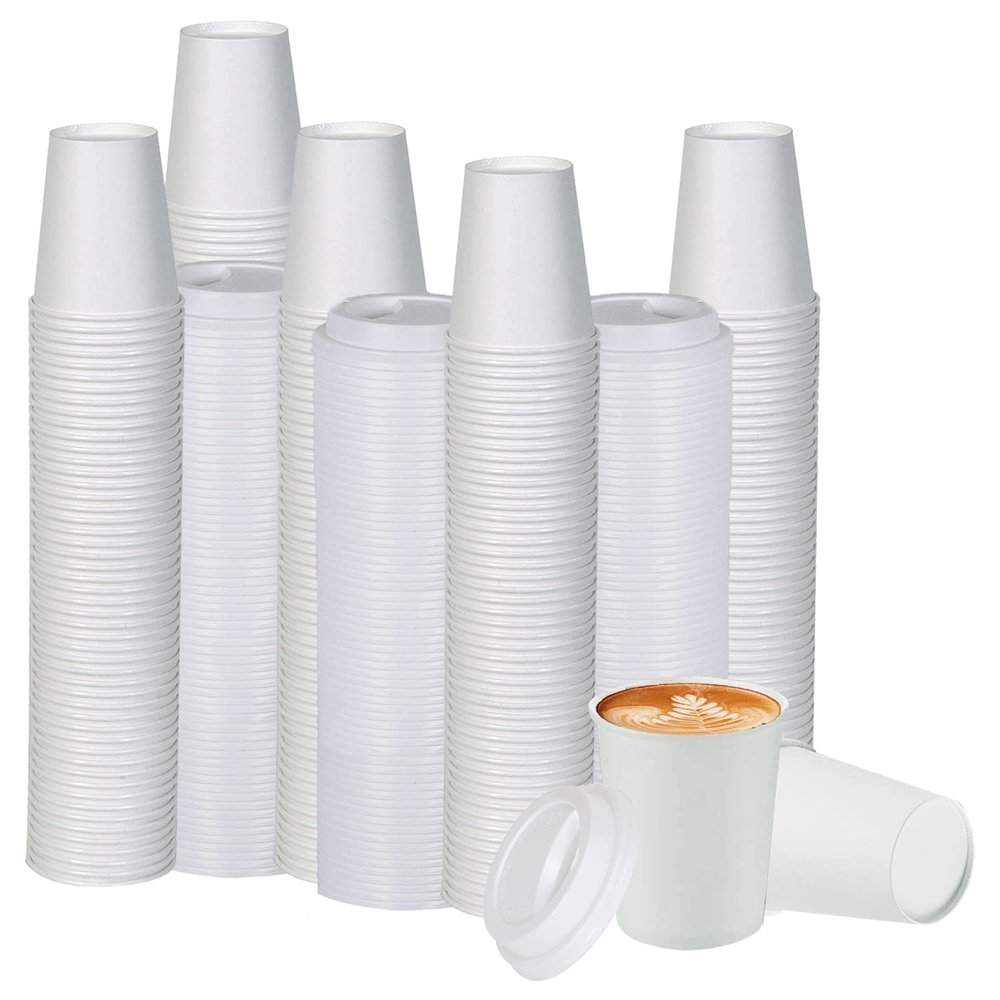 Smygoods White Disposable Paper Coffee Cups with Lids (8 OZ, 100 Count) For Hot Beverages, Tea, Espresso, Cocoa - To Go Drink Containers, Caf & Office