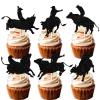 18pcs Black Glitter Cow Cowboy Dessert Cupcake Topper Silhouettes Country Western Bull Riding Competition Theme Decor Supplies Baby Shower Boy Girl Happy Birthday Decorations view 1