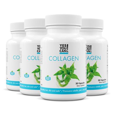 Yes You Can! Collagen Capsules for Women and Men, Dietary Supplement to Promote Healthy Hair, Skin and Nails, 290 mg Bovine Collagen, Vitamin A, Vitamin D3, Zinc and Copper, 30 Capsules - 4 Pack