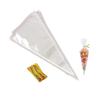 Dzrige 100 Pieces Transparent Cone Bags Clear Treat Bags with Gold Twist Ties Plastic Triangle Bags for Easter Christmas Wedding Decoration Cookies Candy Chocolates Popcorn Craft Gifts - 5.1" x 9.8" view 1