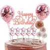 Happy Birthday Cake Topper- 11 Pack Birthday Cake Decorations Set Confetti Balloon Stars Heart Cupcake Toppers and Paper Fans Party Supplies for Girls Women Kids (Rose Gold) view 1