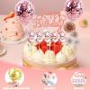 Happy Birthday Cake Topper- 11 Pack Birthday Cake Decorations Set Confetti Balloon Stars Heart Cupcake Toppers and Paper Fans Party Supplies for Girls Women Kids (Rose Gold) view 2