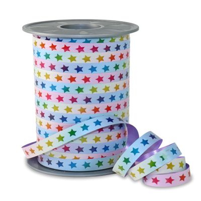 PRSENT Rainbow Curling Ribbon - Stars Pastell, 200 m Gifts Band for Wrapping and Decorating, 10 mm Width, Decorative Ribbon for Easter Decorations, Balloons, Baby Showers,... - Easy to Curl