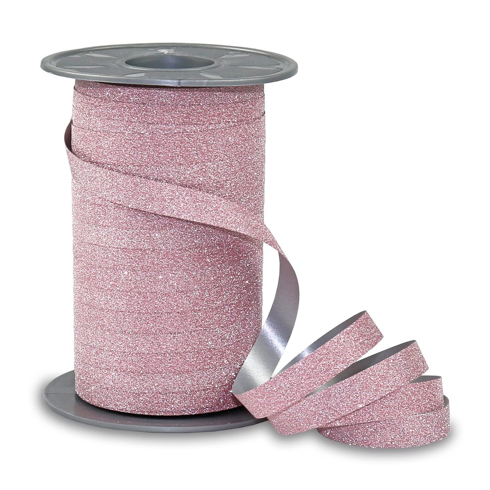 PRSENT Poly Glitter Curling Ribbon - Rose Coloured, 100m x 10mm Width, Decorative Ribbon for Gift Packaging, Parties, Weddings, Holidays