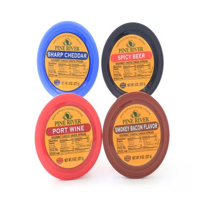 Pine River Cheese Spreads Variety 4-Pack | Sharp Cheddar, Spicy Beer, Smokey Bacon, Port Wine | (4) 8 oz tubs | SHELF-STABLE | Creamy & Flavorful Authentic Wisconsin Pub Cheese Spread