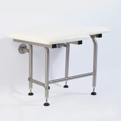Padded Folding Shower Seat with Legs - Wall Mount Bench for Inside Shower / Bathroom Assist / 304 Stainless Steel / Marine Vinyl / Right / 26" x 21"
