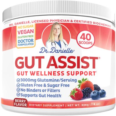 Doctor Danielle Gut Assist  Doctor Formulated Gut Lining & Digestive Support Powder for Bloating & Regularity | L-Glutamine, Arabinogalactan & Soothing Gut Nutrients, Berry Flavor