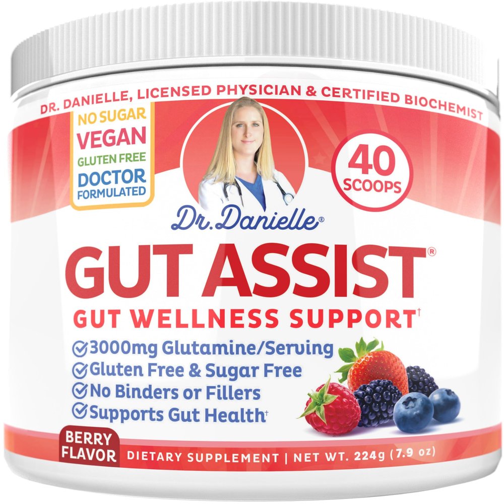 Doctor Danielle Gut Assist  Doctor Formulated Gut Lining & Digestive Support Powder for Bloating & Regularity | L-Glutamine, Arabinogalactan & Soothing Gut Nutrients, Berry Flavor
