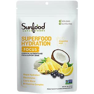 Sunfood Superfood Hydration Focus - Coconut Water Powder, Electrolytes Powder with Lemon, Sea Salt & Magnesium, Clean Organic Electrolyte Drink Mix - 8 oz Bag