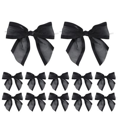 AIMUDI Black Bows for Crafts 4" Organza Bows Premade Twist Ties Bows for Gift Wrapping Treat Bags Baskets Cake Pop Baby Shower Birthday Wedding Decor - 12 Counts